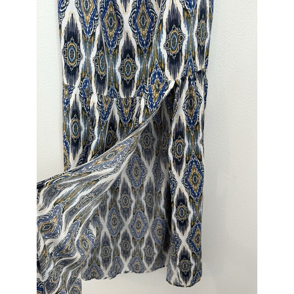 Bobeau Studio B Women Boho Rayon Maxi Skirt Size XL Blue White Boho Slit EUC - Picture 2 of 7